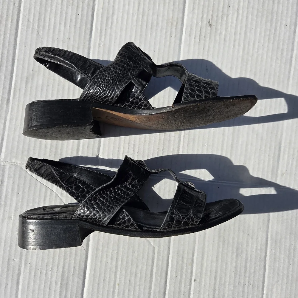 Brighton Y2K Black‎ Square Toe Sandals Leather 8.5M Croc Pattern